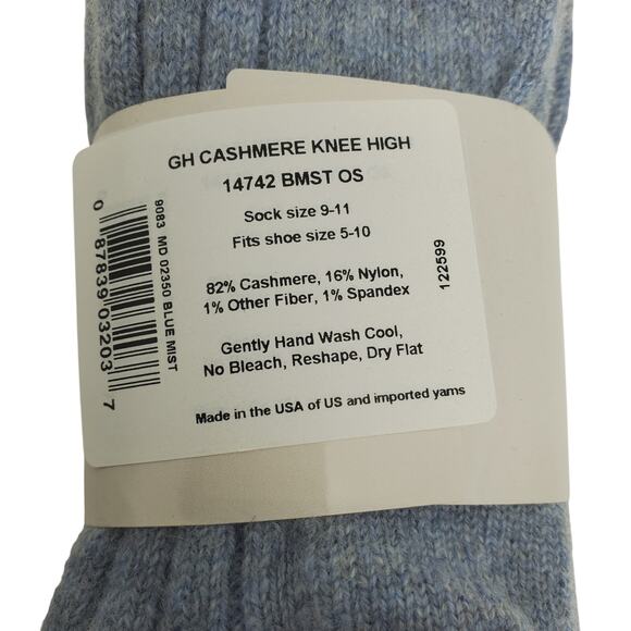 NEW Garnet Hill Socks Knee High 9-11 Blue Mist 82% Cashmere Warm Cozy Holiday - Picture 5 of 5
